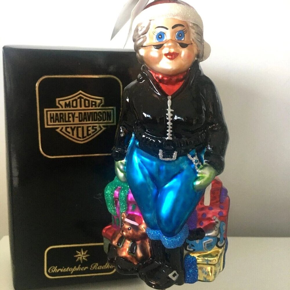 ✨ Authentic Christopher Radko Mrs Santa Claus HARLEY Hand Made Ornament with Box